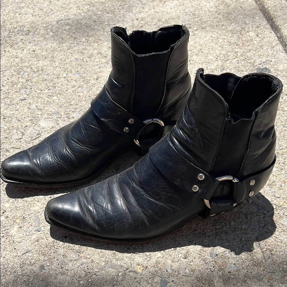 Vintage Moto Black Leather Ankle Boots